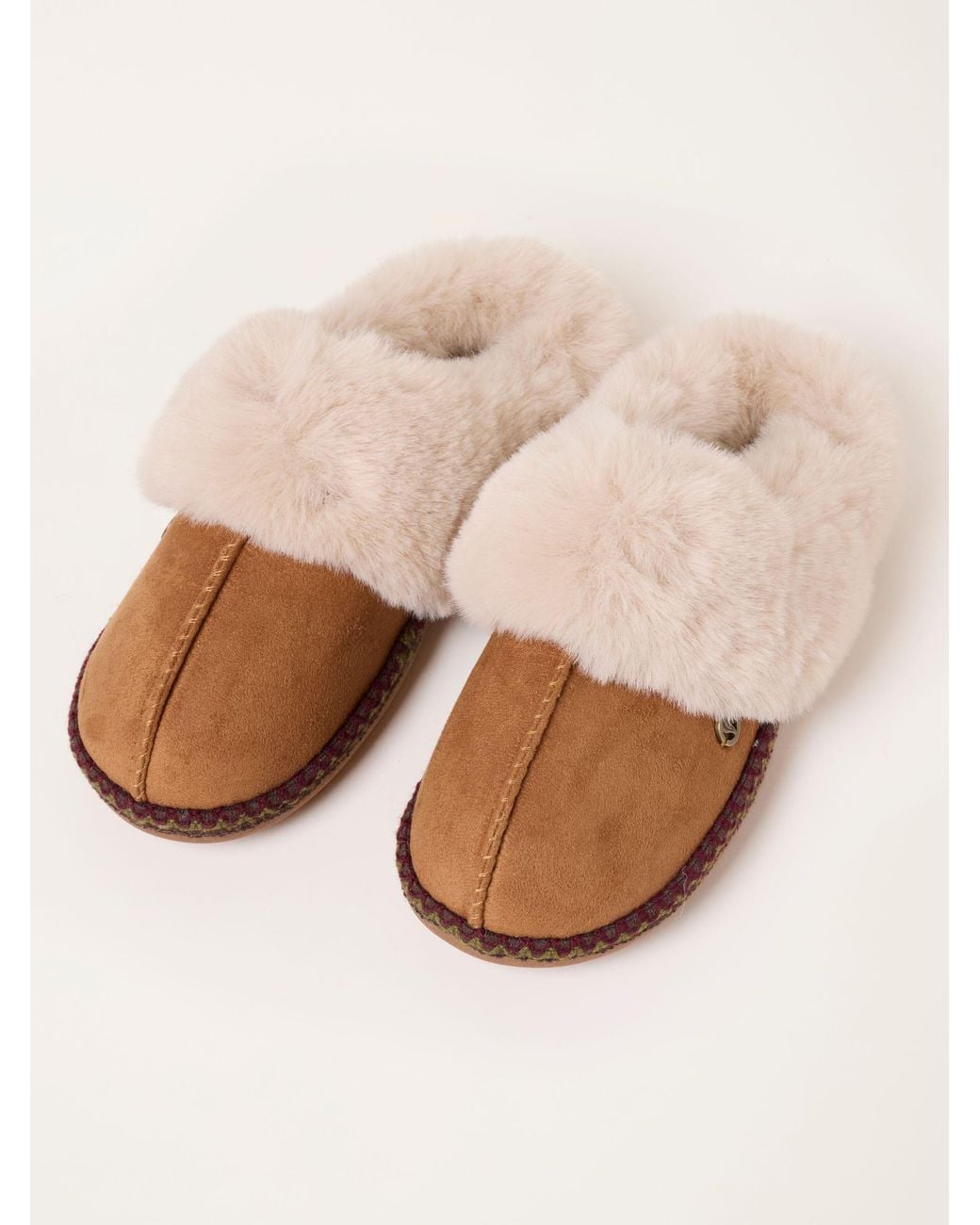 FatFace Natural Fatface Maia Tan Faux Fur Mule Slippers