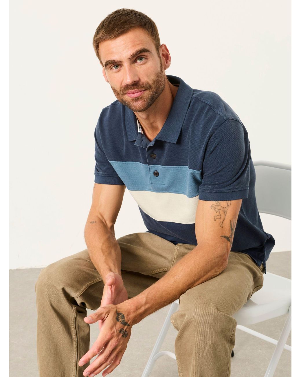 FatFace Blue Fatface Clifton Colour Block Pique Polo Shirt for men