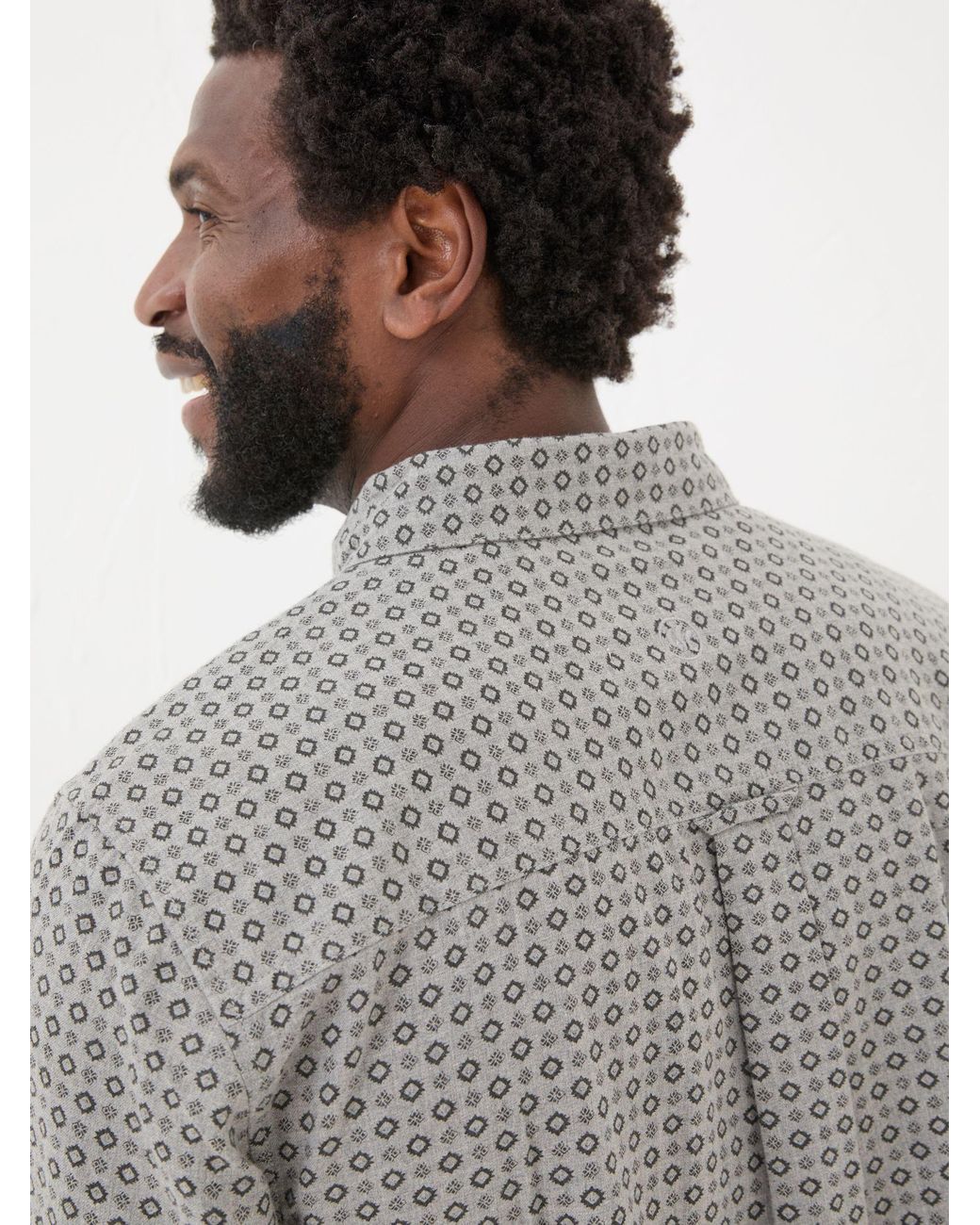 FatFace Gray Long Sleeve Geo Print 100% Cotton Shirt for men