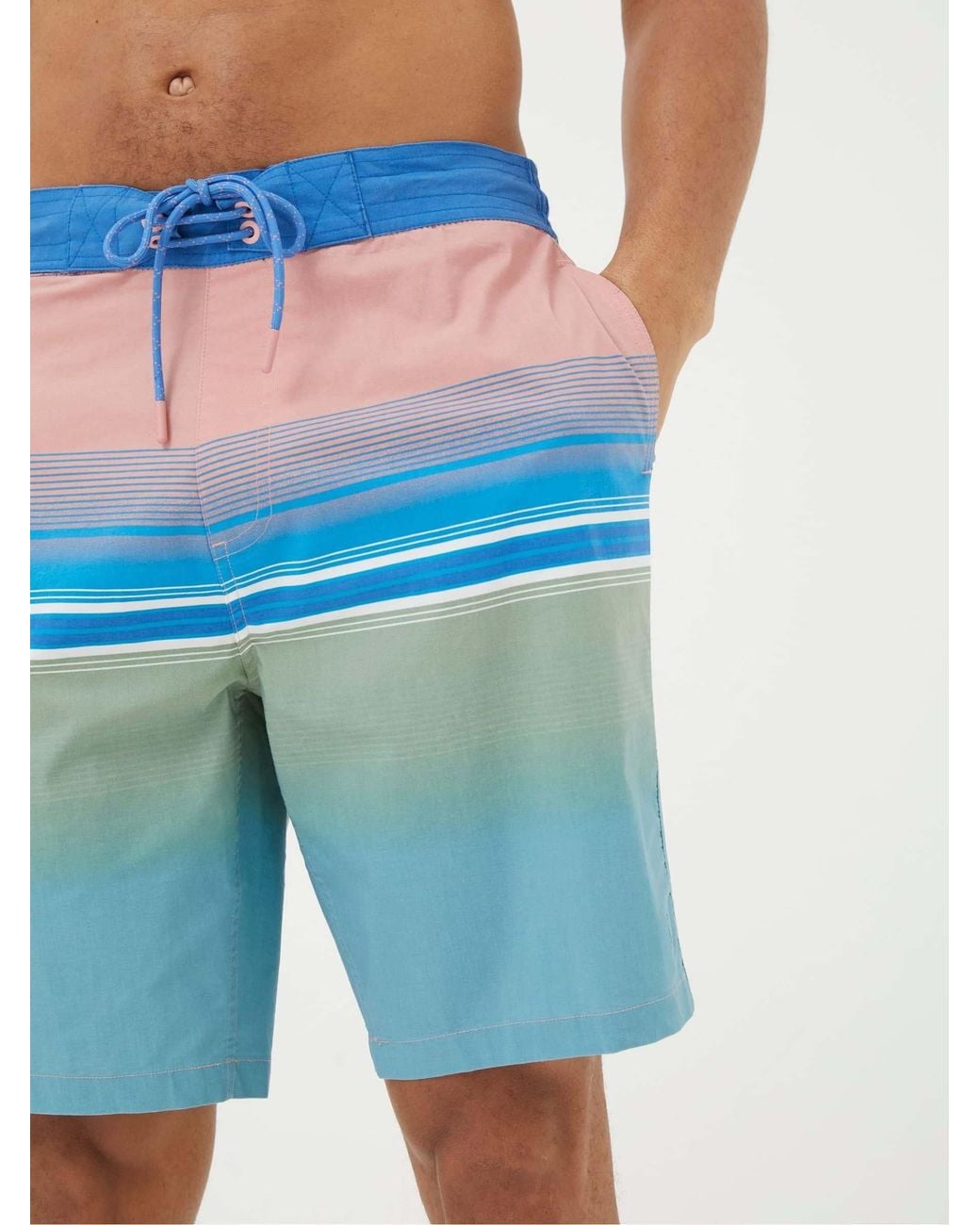 FatFace Blue Camber Placement Stripe Swim Shorts for men