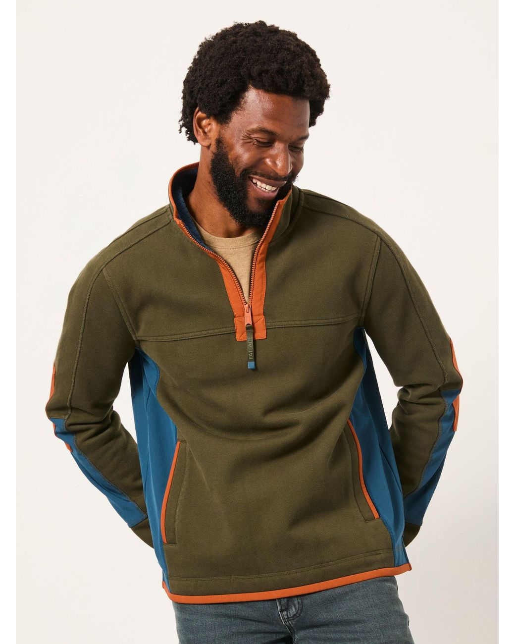 FatFace Green Airlie Hybrid Quarter Neck Sweat for men