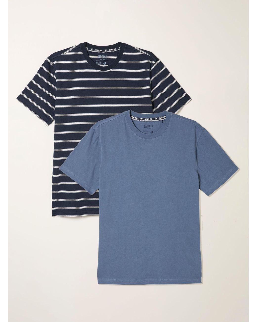 FatFace Blue Fatface 2 Pack/ Stripe Short Sleeve Stripe T-Shirts for men