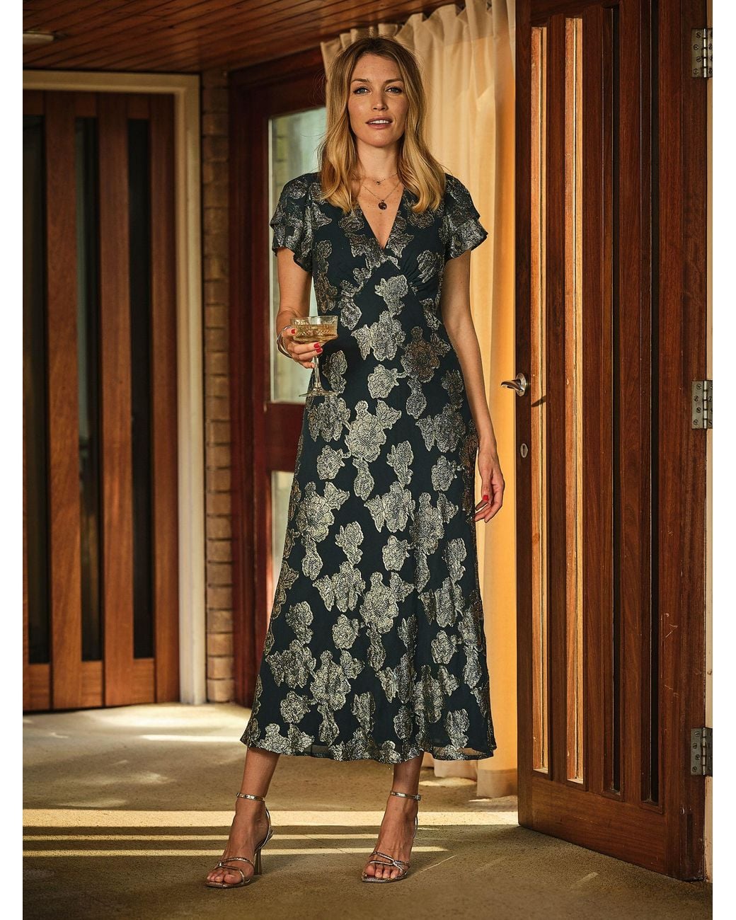 FatFace Brown Kate Metallic Dress