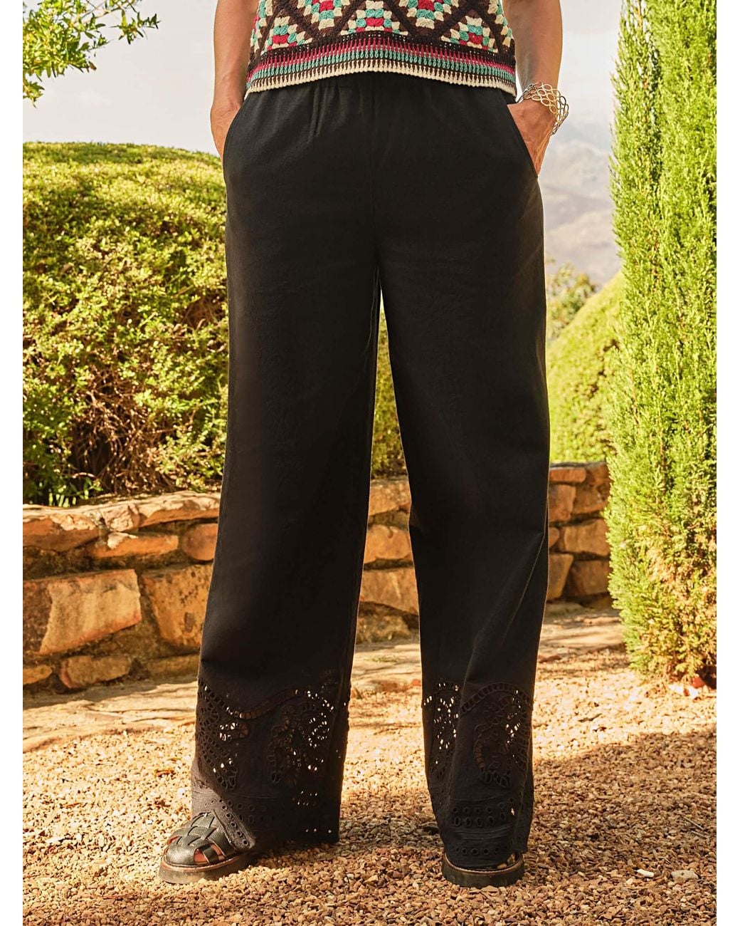 FatFace Metallic Amberly Embroidered Wide Leg Trousers