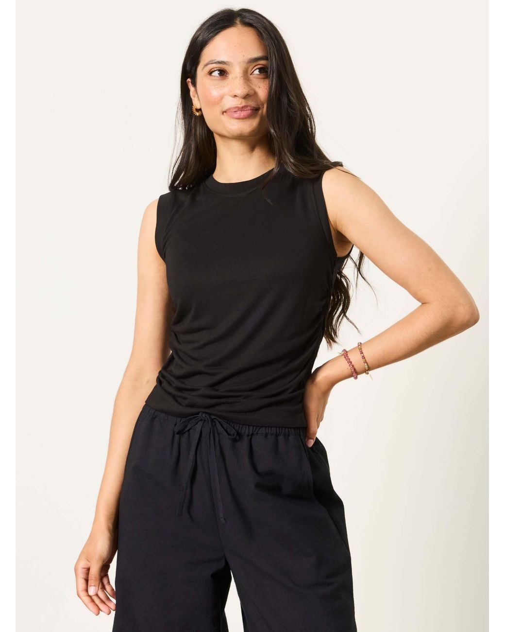 FatFace Black Ruby Ruched Top