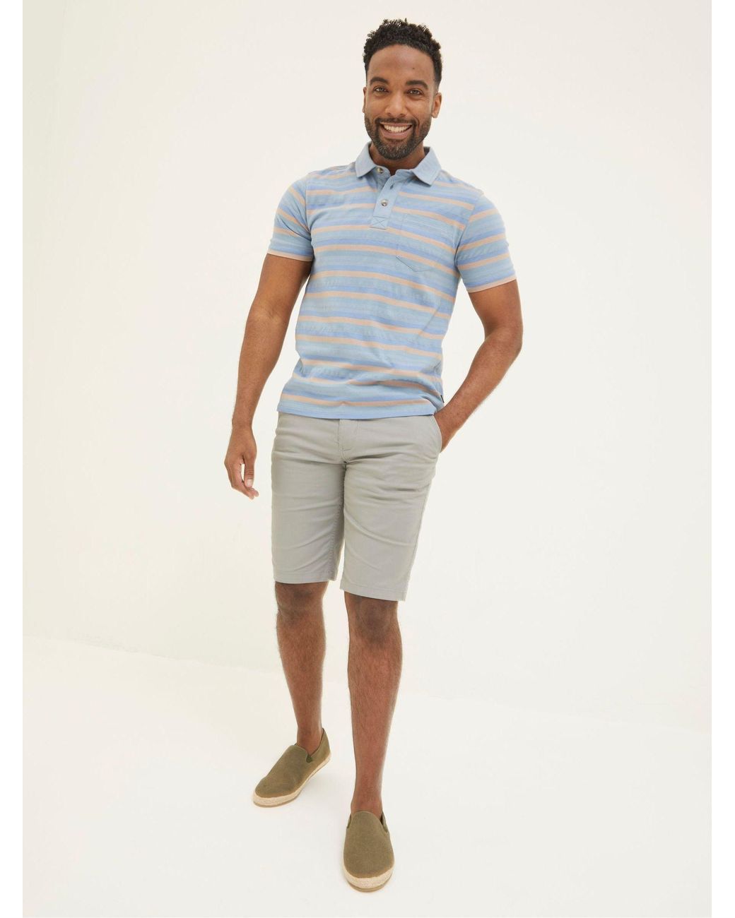 FatFace Blue Harlyn Textured Stripe Polo Shirt for men