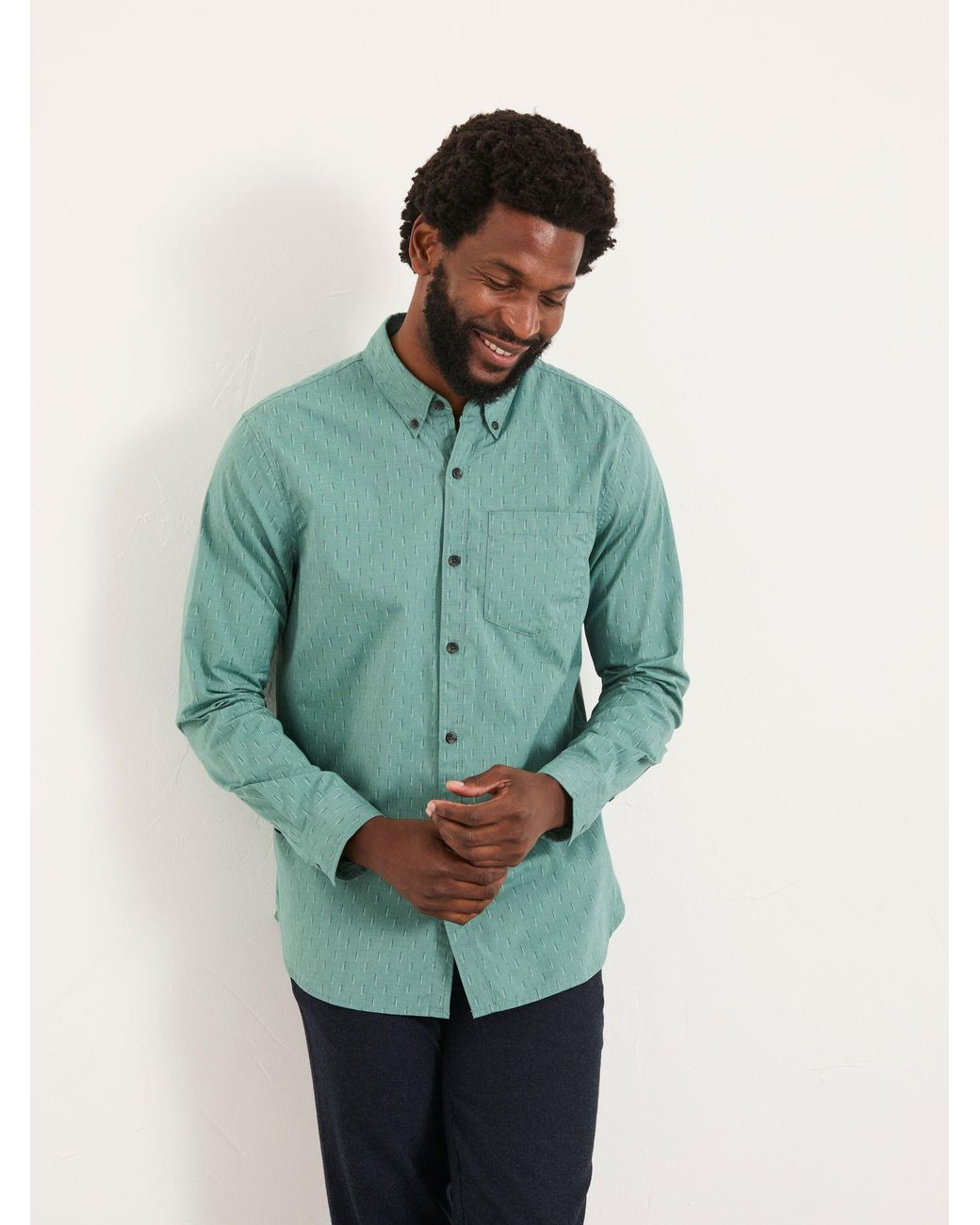 FatFace Green Long Sleeve Dot Print Shirt for men