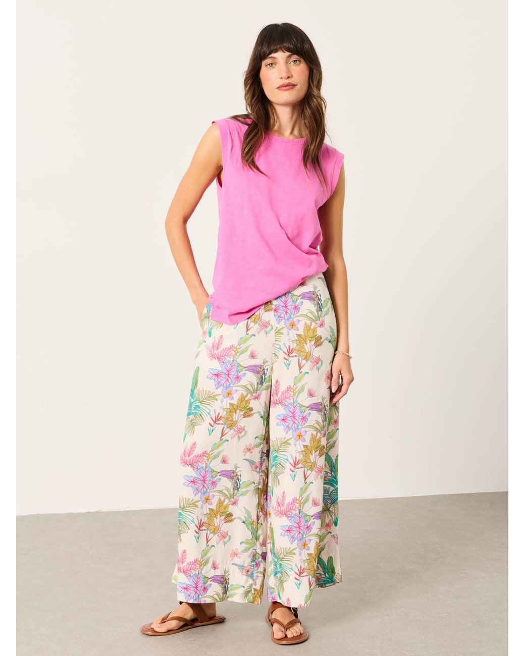 FatFace Pink Eliza Wide Leg Cropped Trouser