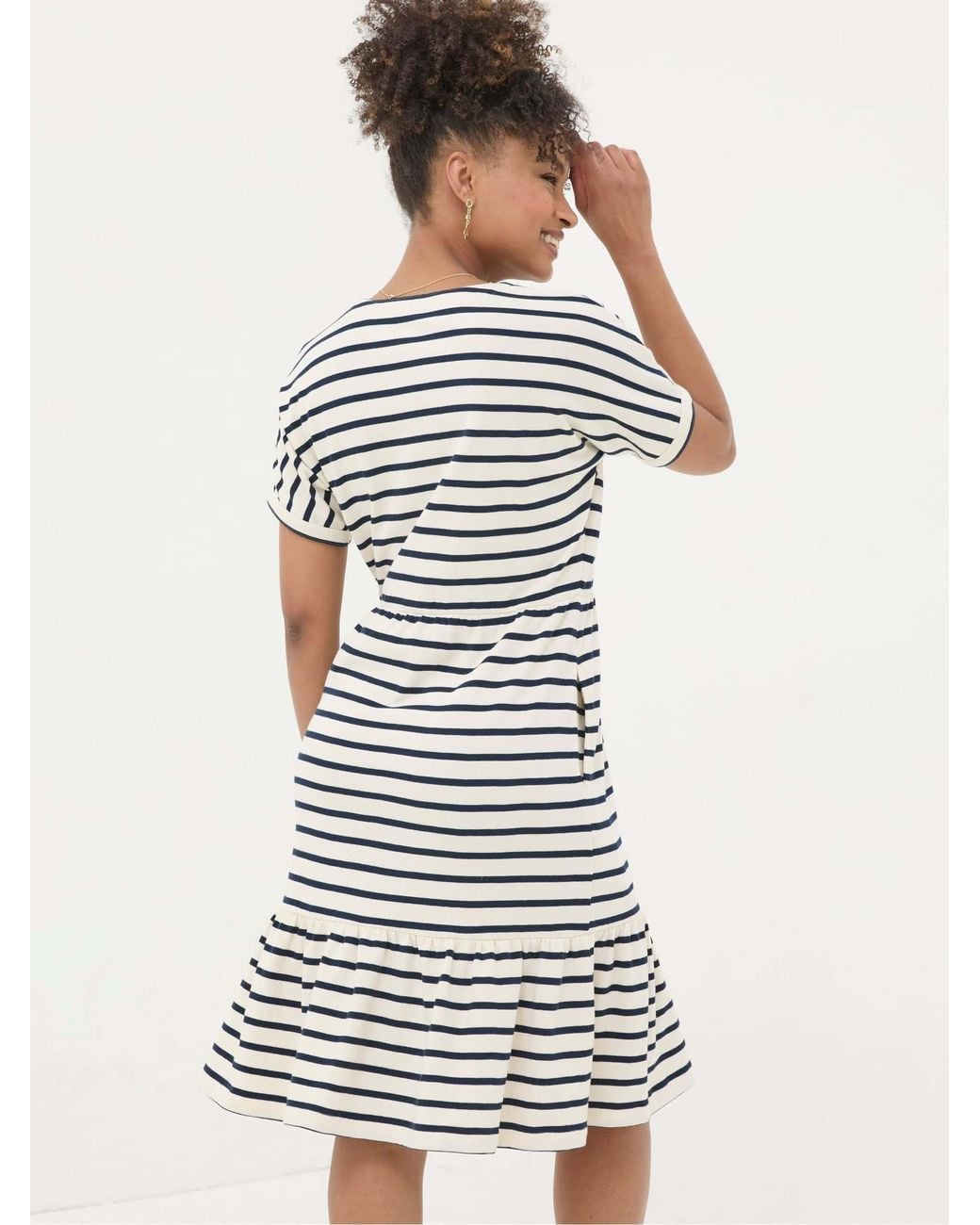 FatFace White 100% Cotton Maisey Stripe Jersey Dress