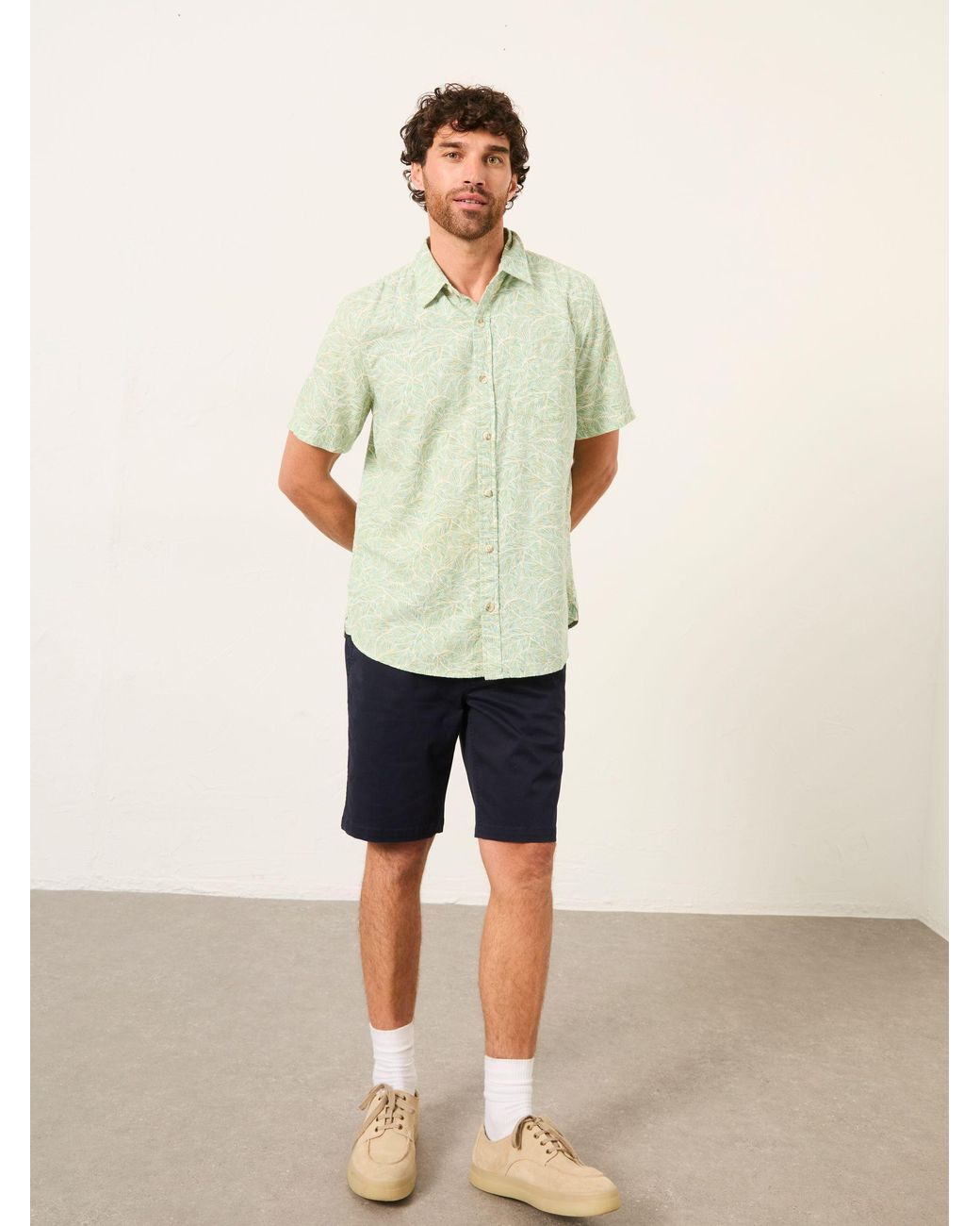 FatFace Green Short Sleeve Leaf Print Shirt for men