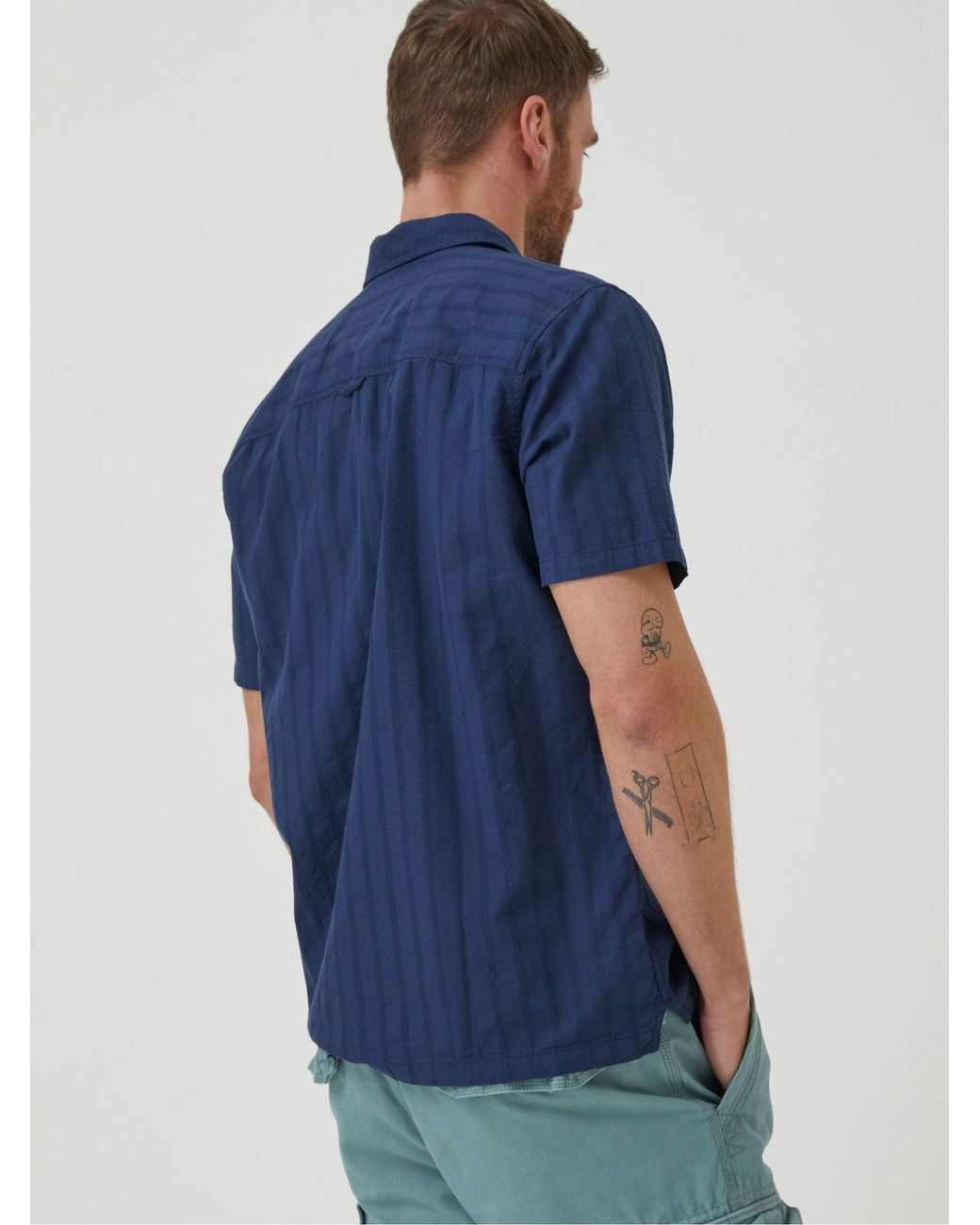 FatFace Blue Fatface Self Stripe Revere Shirt for men