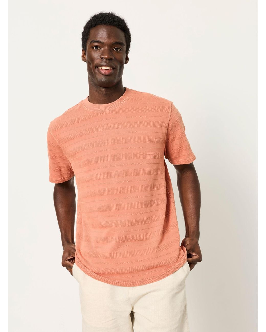 FatFace Pink Bexley Relaxed Fit Textured Stripe Tshirt for men