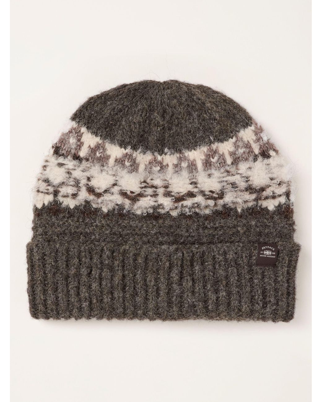 FatFace Gray Fairisles Brushed Beanie for men