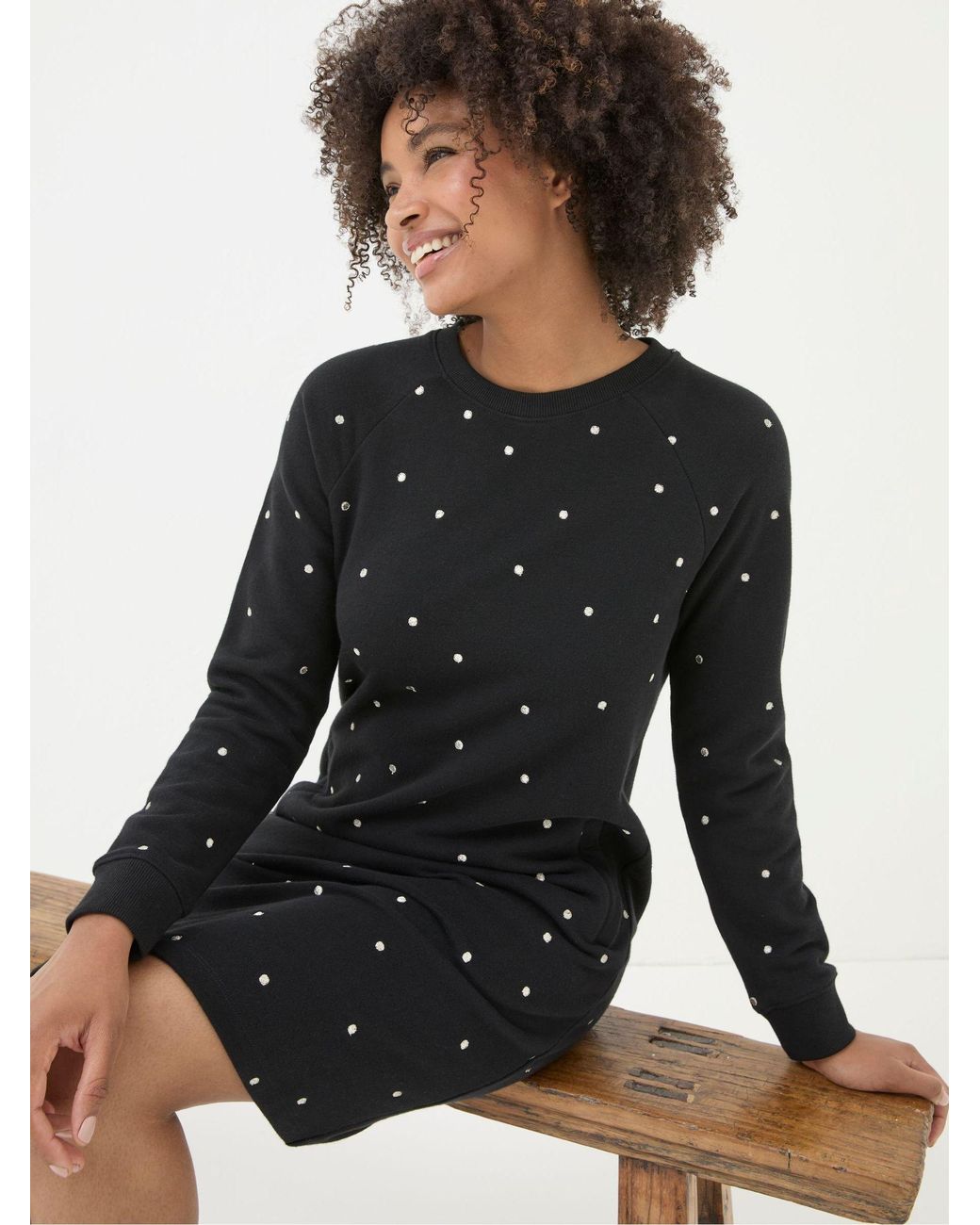 FatFace Black Georgia Embroidered Sweat Dress
