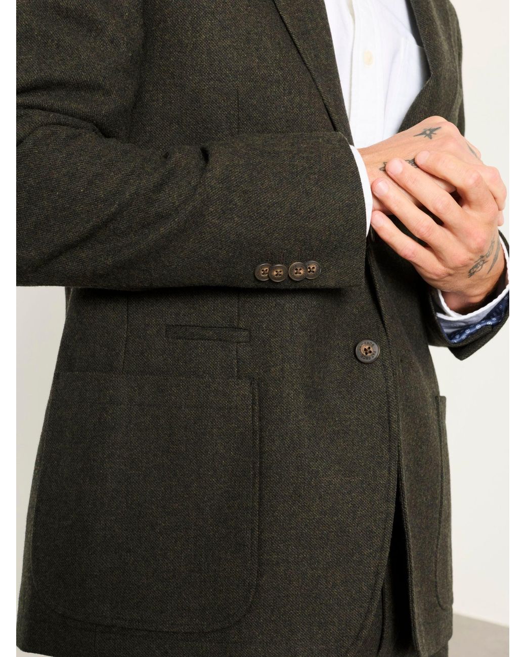 FatFace Brown Fatface Witley Dark Regular Fit Wool Mix Micro Check Blazer for men