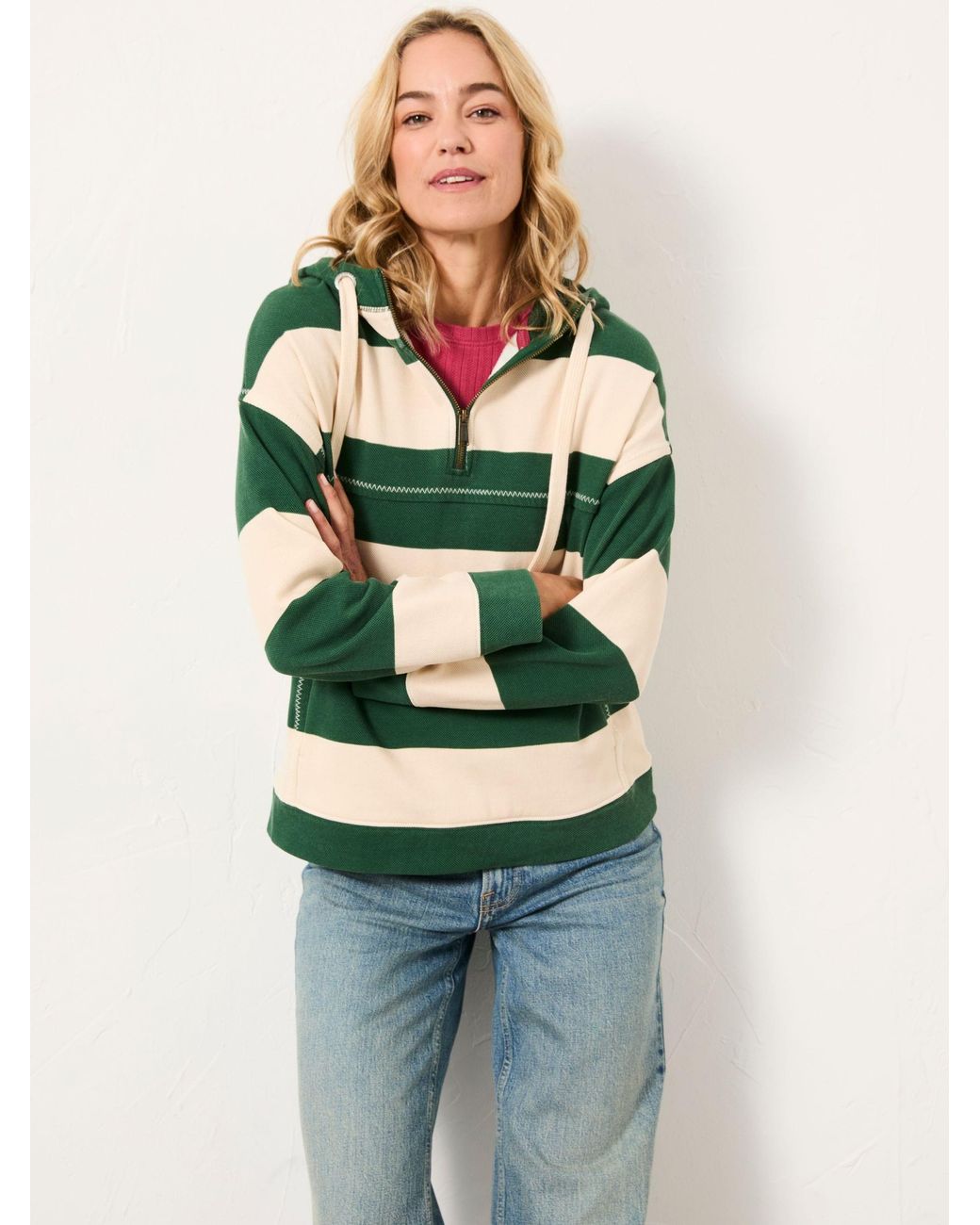 FatFace Green Airlie 1988 Stripe Hoodie