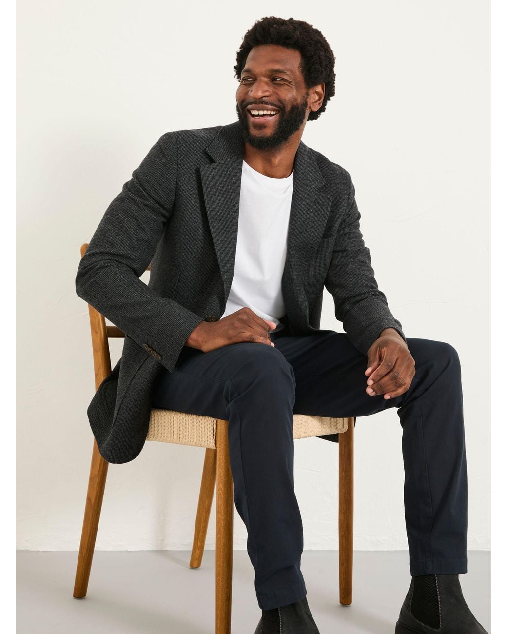 FatFace Black Witley Wool Micro Check Blazer for men