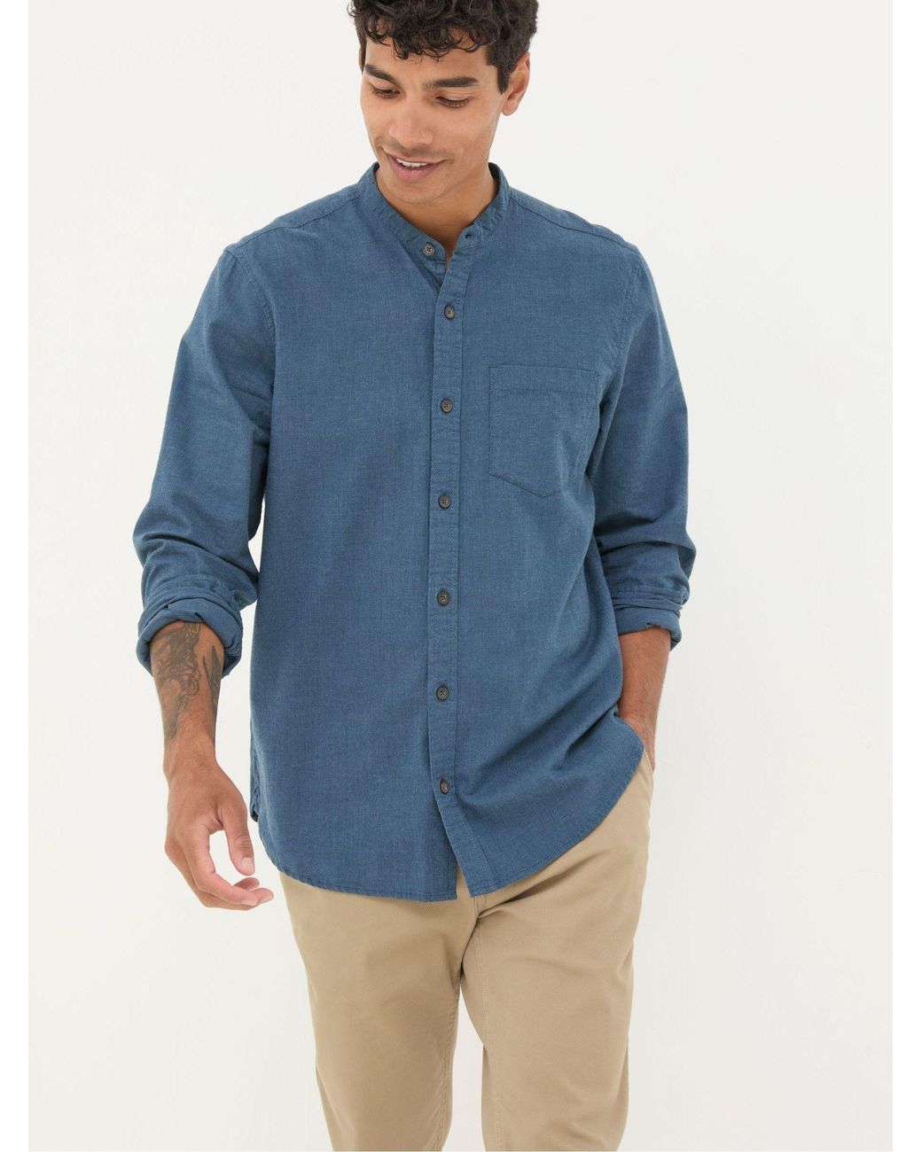 FatFace Blue Fatface Tadlow Grandad Shirt for men