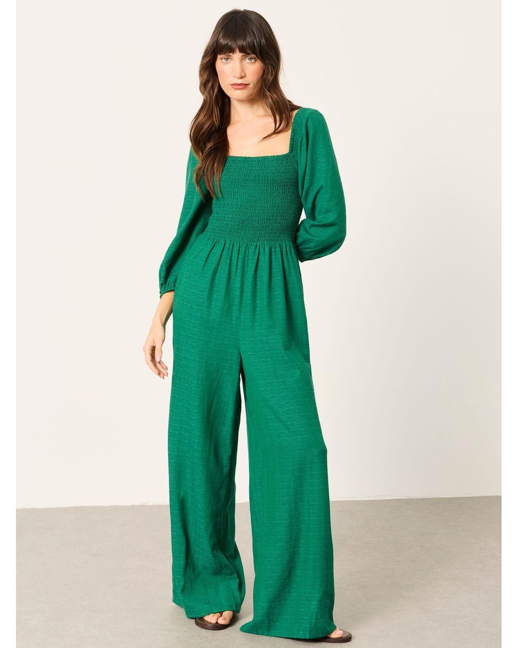FatFace Green Adele Petite Shirred Jumpsuit
