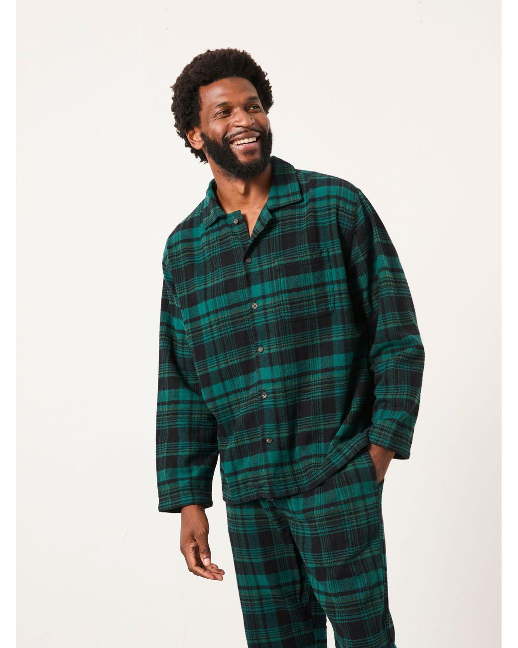 FatFace Green Samphrey Check Pyjama Shirt for men