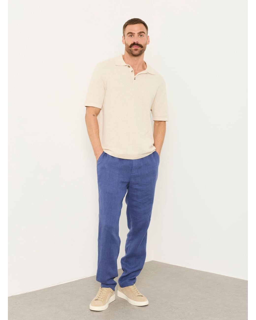 FatFace Blue Bosbury 100% Linen Trousers for men