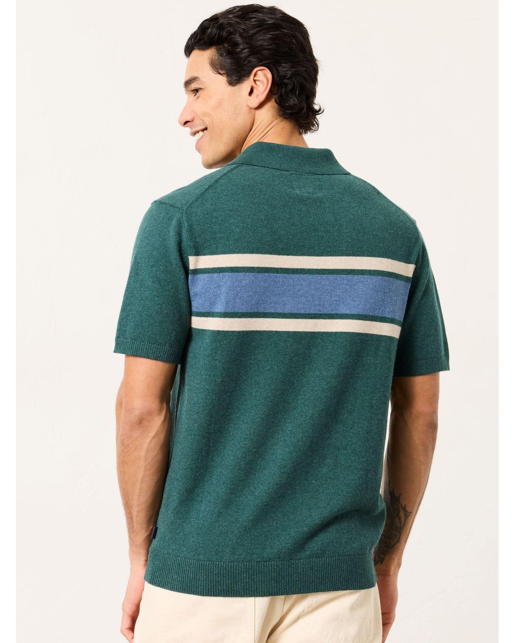 FatFace Green Fatface Rye Chest Stripe Knitted Polo for men