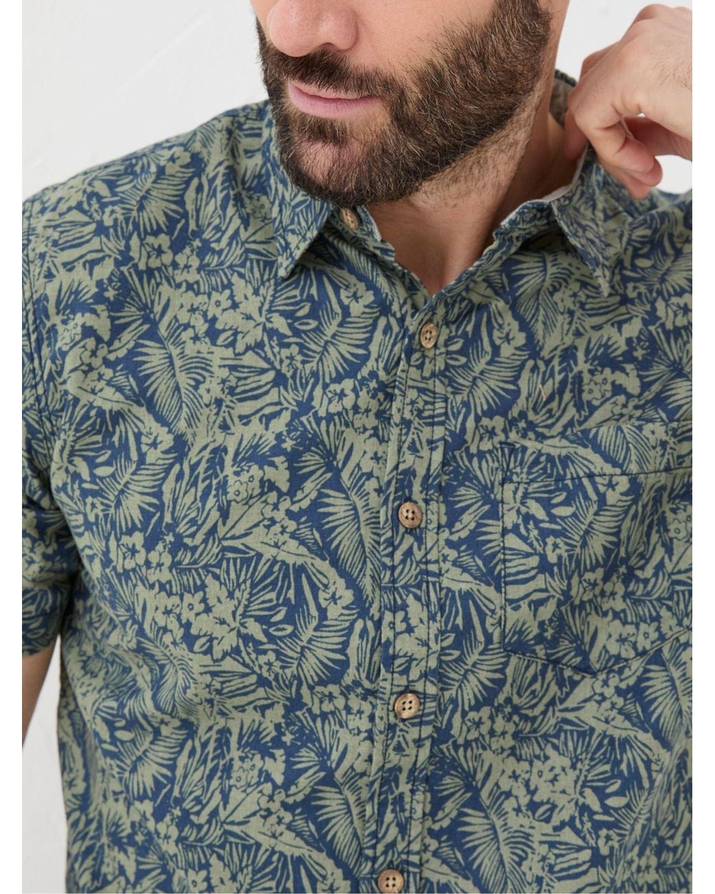 FatFace Green Short Sleeve Jungle Print Shirt for men