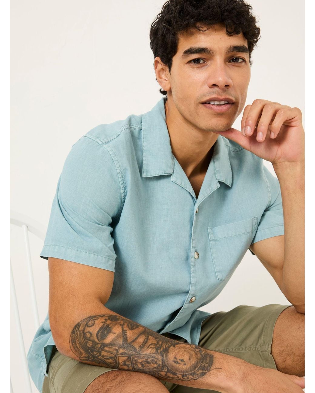 FatFace Blue Bugle Linen Cotton Shirt for men