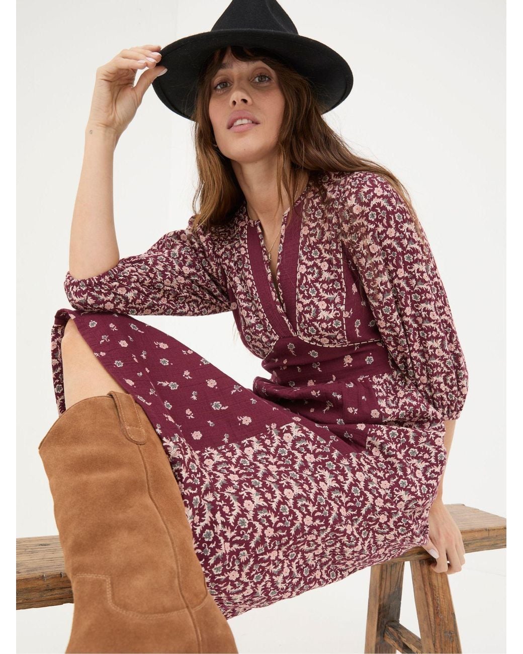 FatFace Red Kelly Wild Ditsy Midi Dress