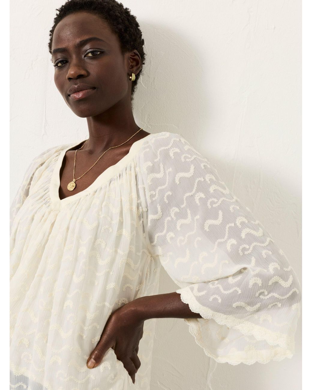 FatFace Natural Millie Embroidered Blouse
