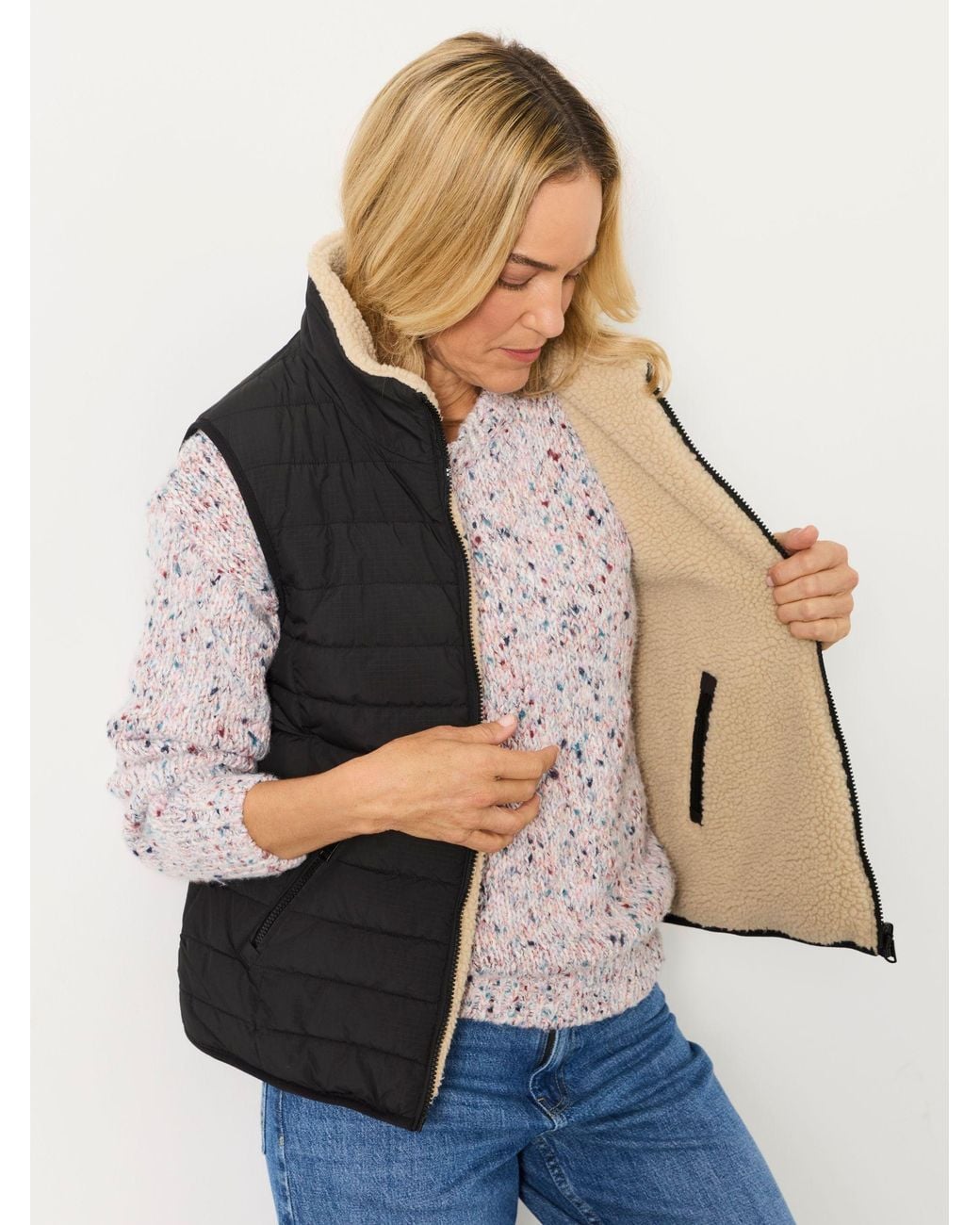 FatFace Natural Luna Reversible Padded Borg Fleece Gilet