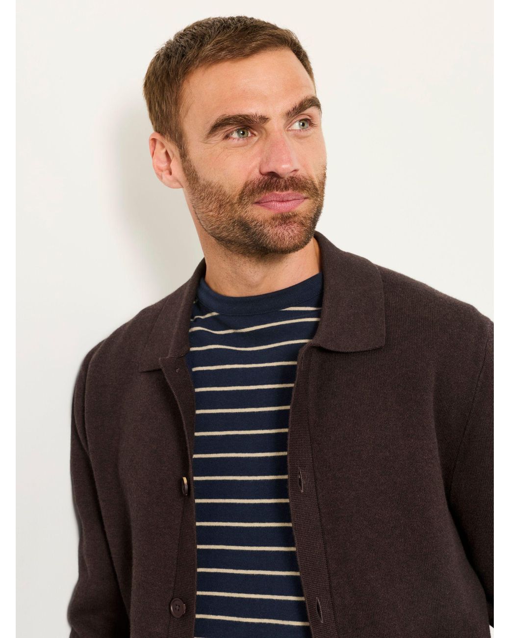 FatFace Black Fatface Kieran Chocolate Knitted Collared Button Front Cardigan for men