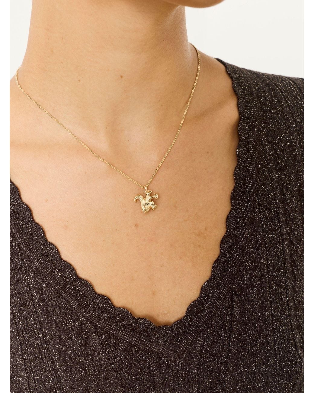 FatFace Black Squirrel Necklace