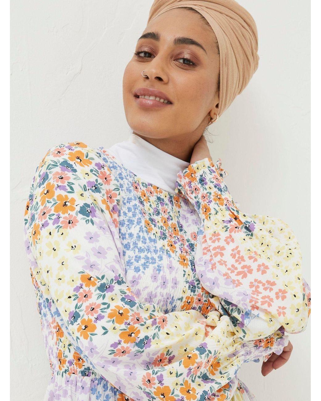 FatFace White Fran Meadow Patch Shirred Top