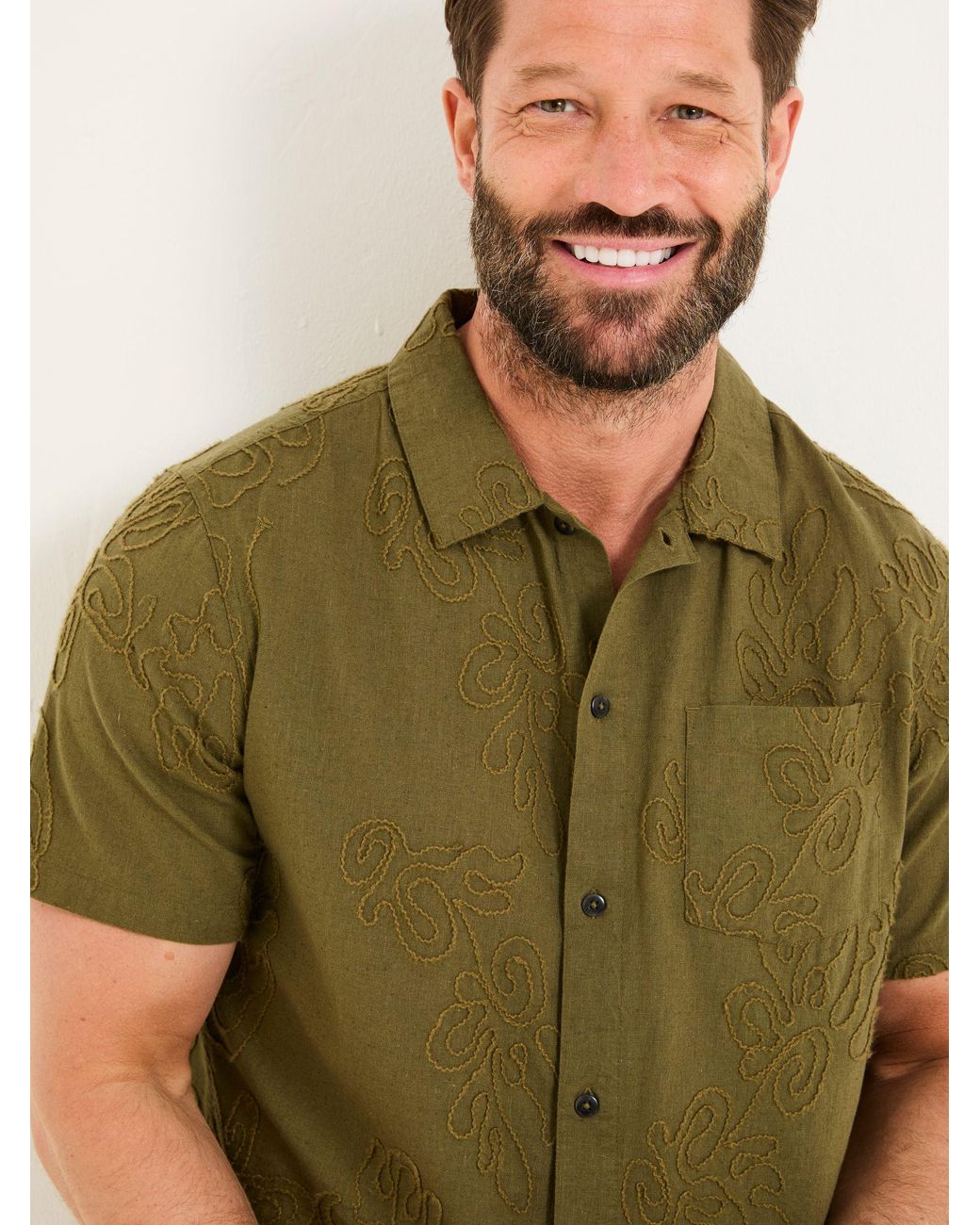 FatFace Blue Short Sleeve Swirl Embroidered Shirt for men
