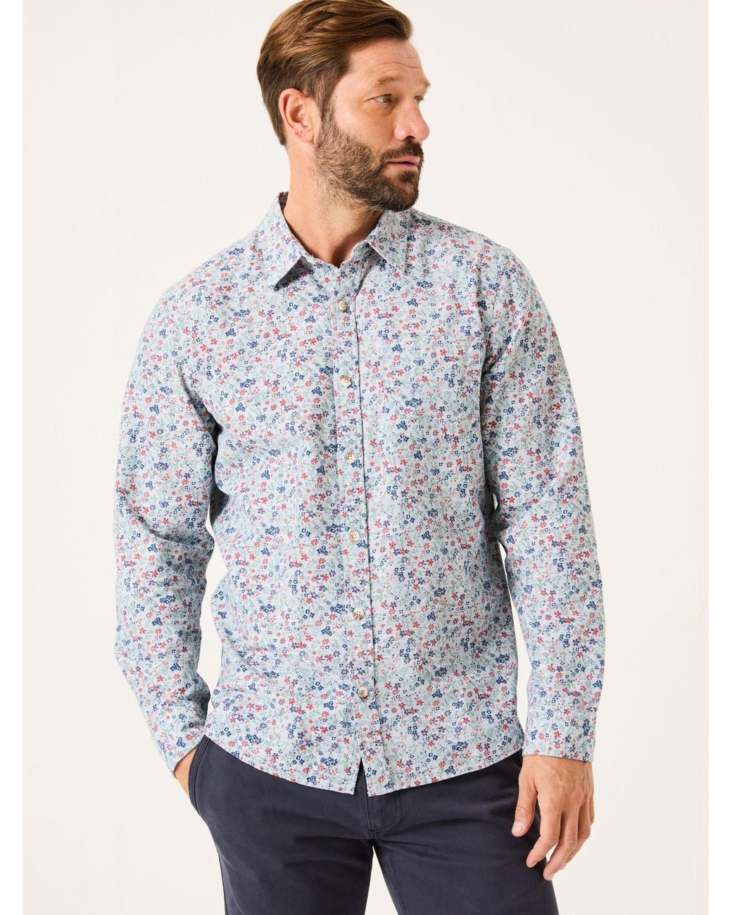 FatFace Blue Mead Long Sleeve Ditsy Print Shirt for men