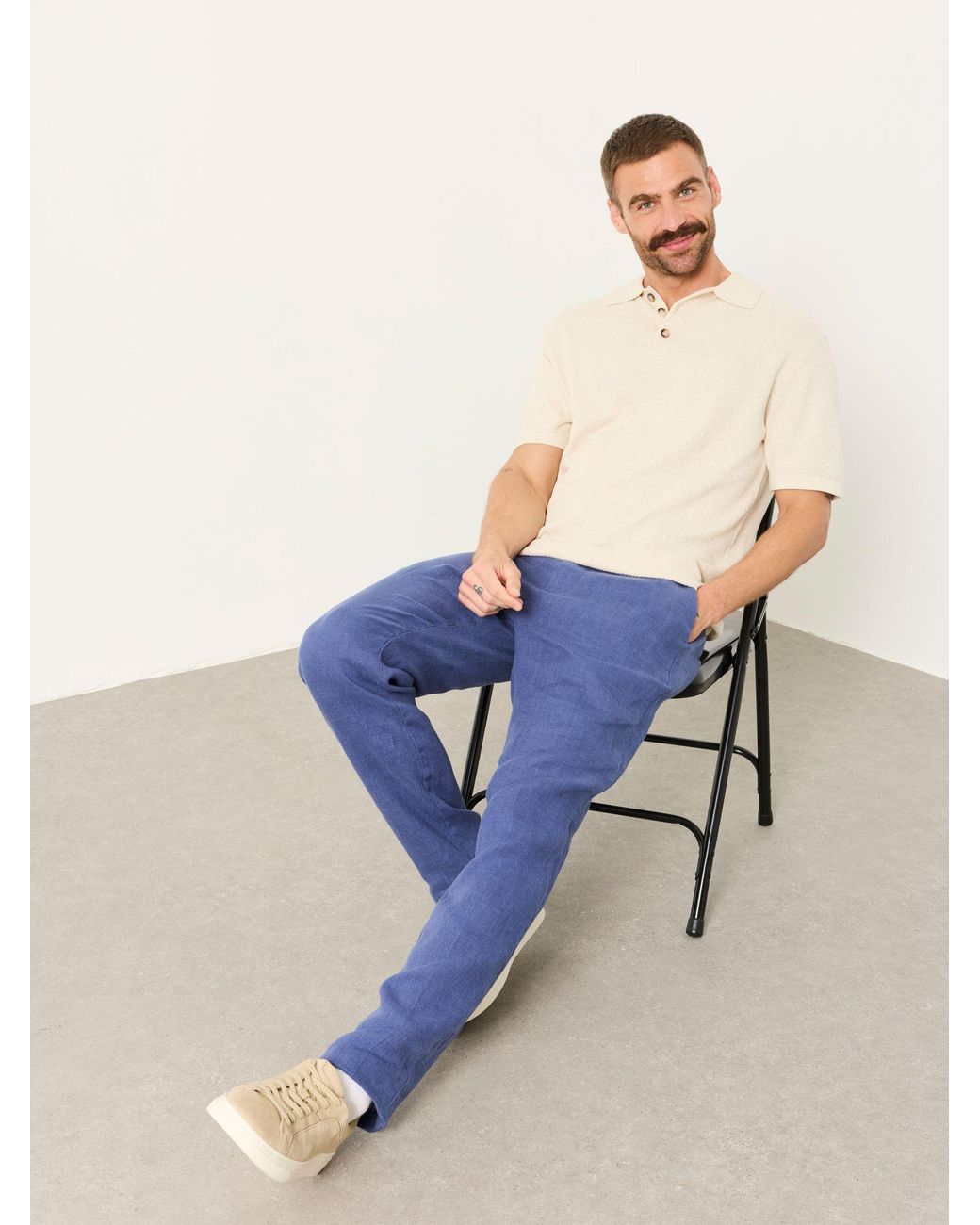 FatFace Blue Bosbury 100% Linen Trousers for men
