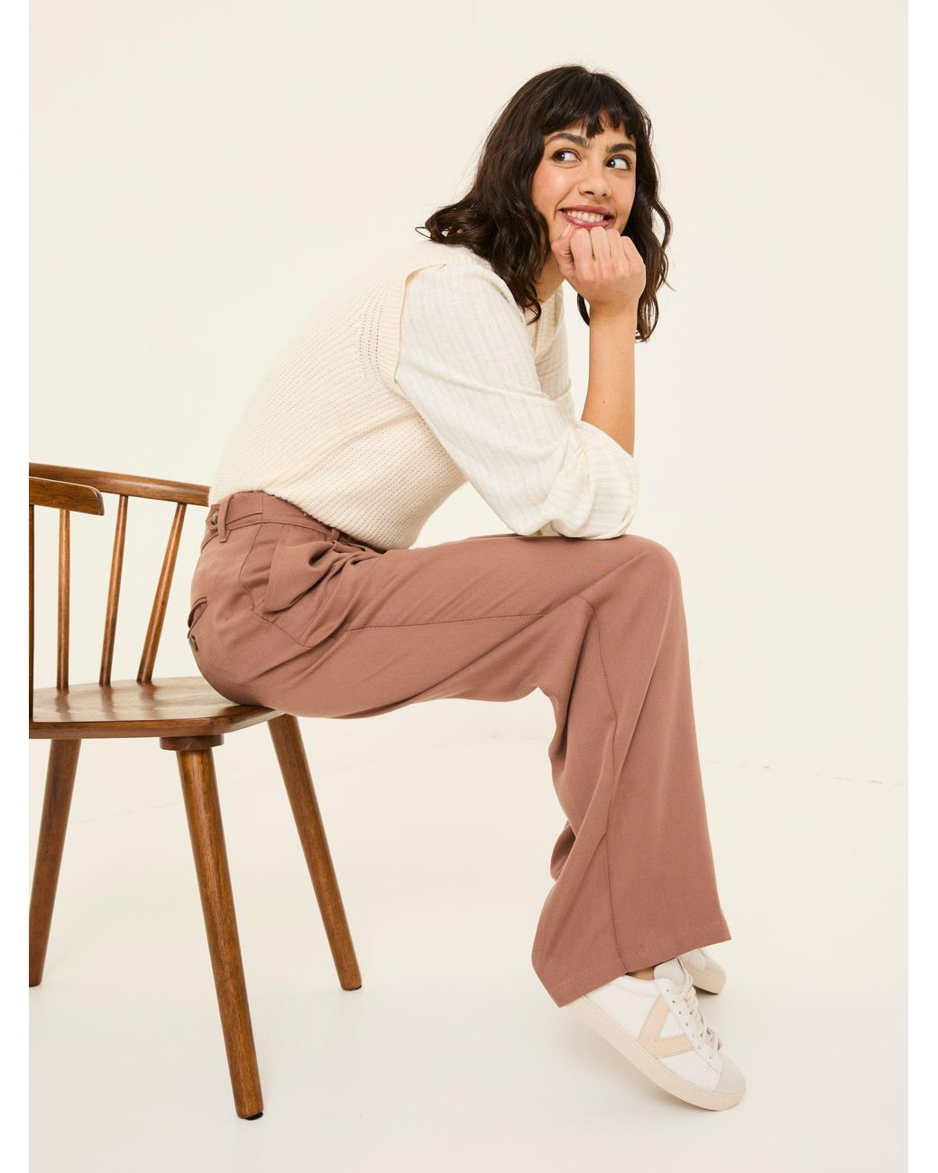 FatFace Natural Ginger Wide Leg Drape Trousers