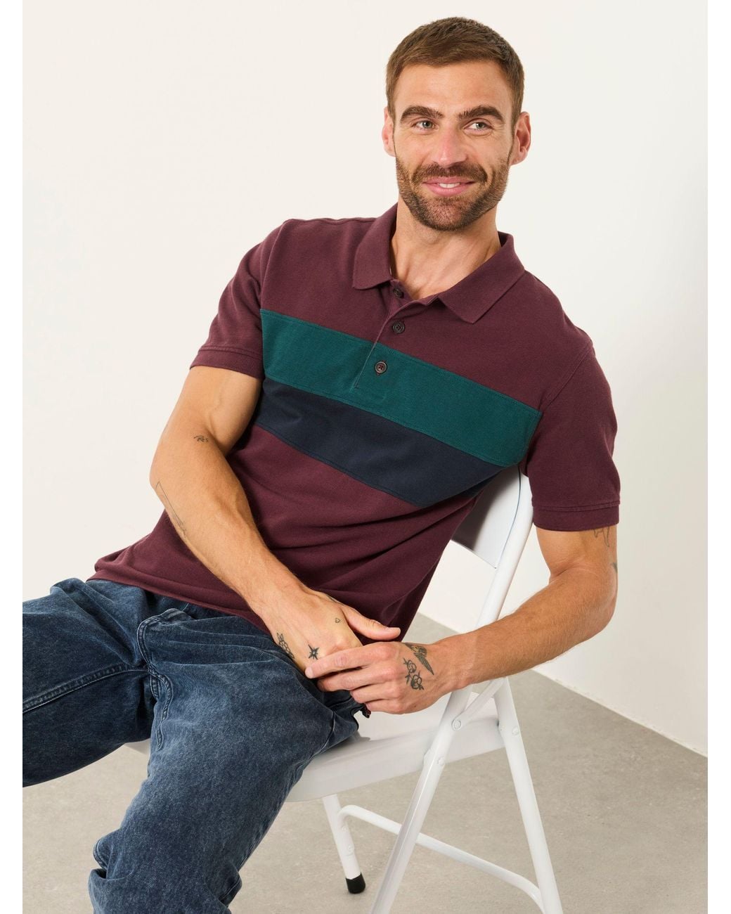 FatFace Red Fatface Clifton Plum Colour Block Pique Polo Shirt for men