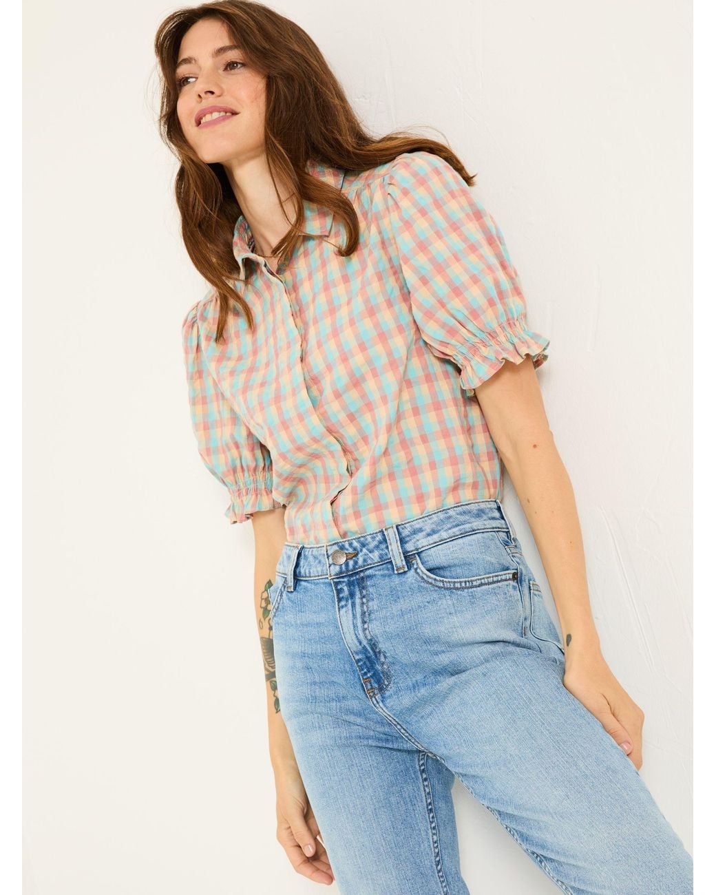 FatFace Blue Kat 100% Cotton Embroidered Shirt
