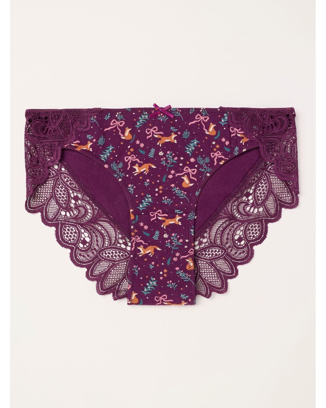 FatFace Purple Woodland Fox Brazilian Knickers