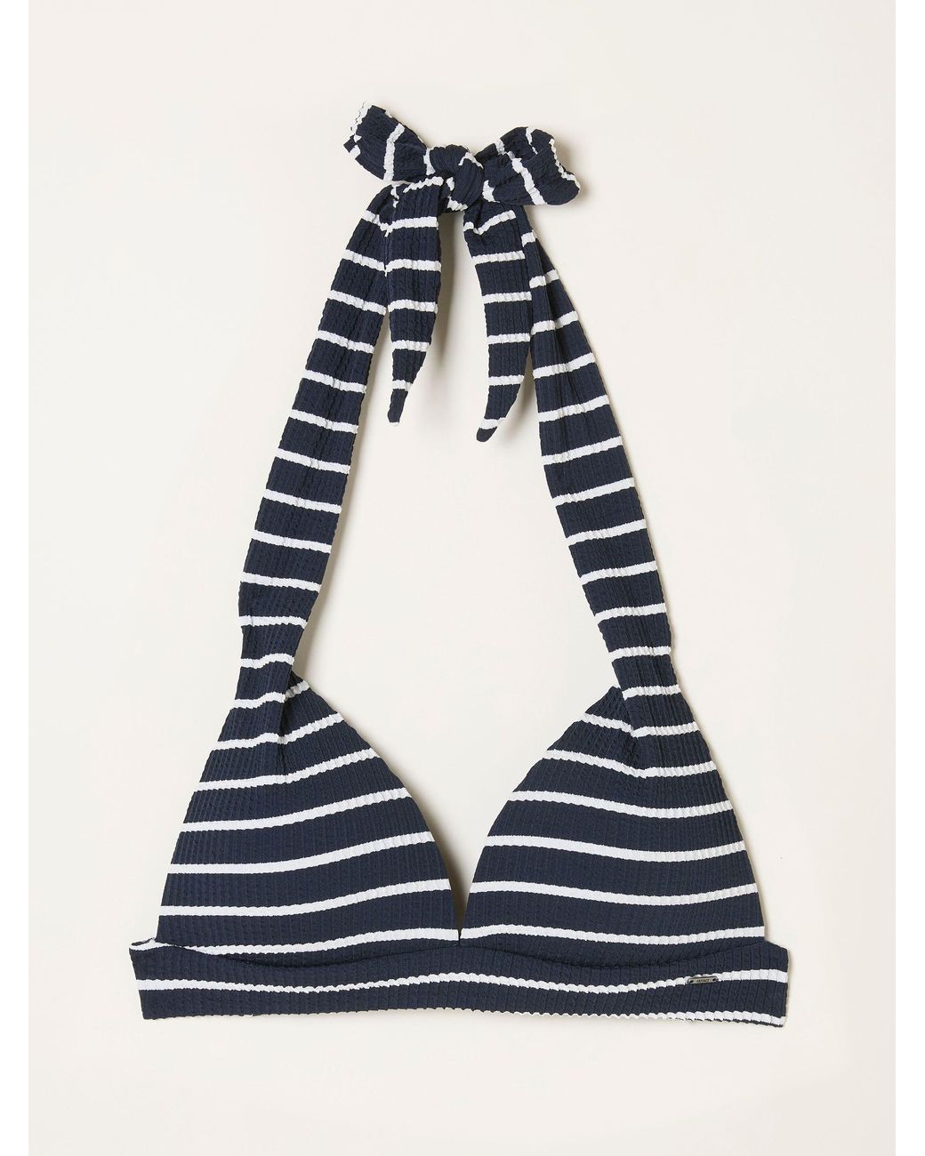FatFace Green Cody Textured Breton Stripe Bikini Top