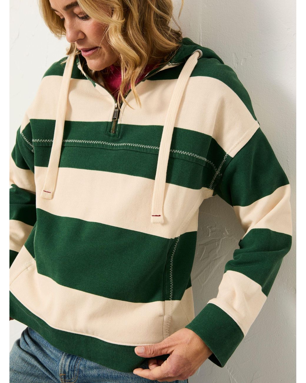 FatFace Green Airlie 1988 Stripe Hoodie