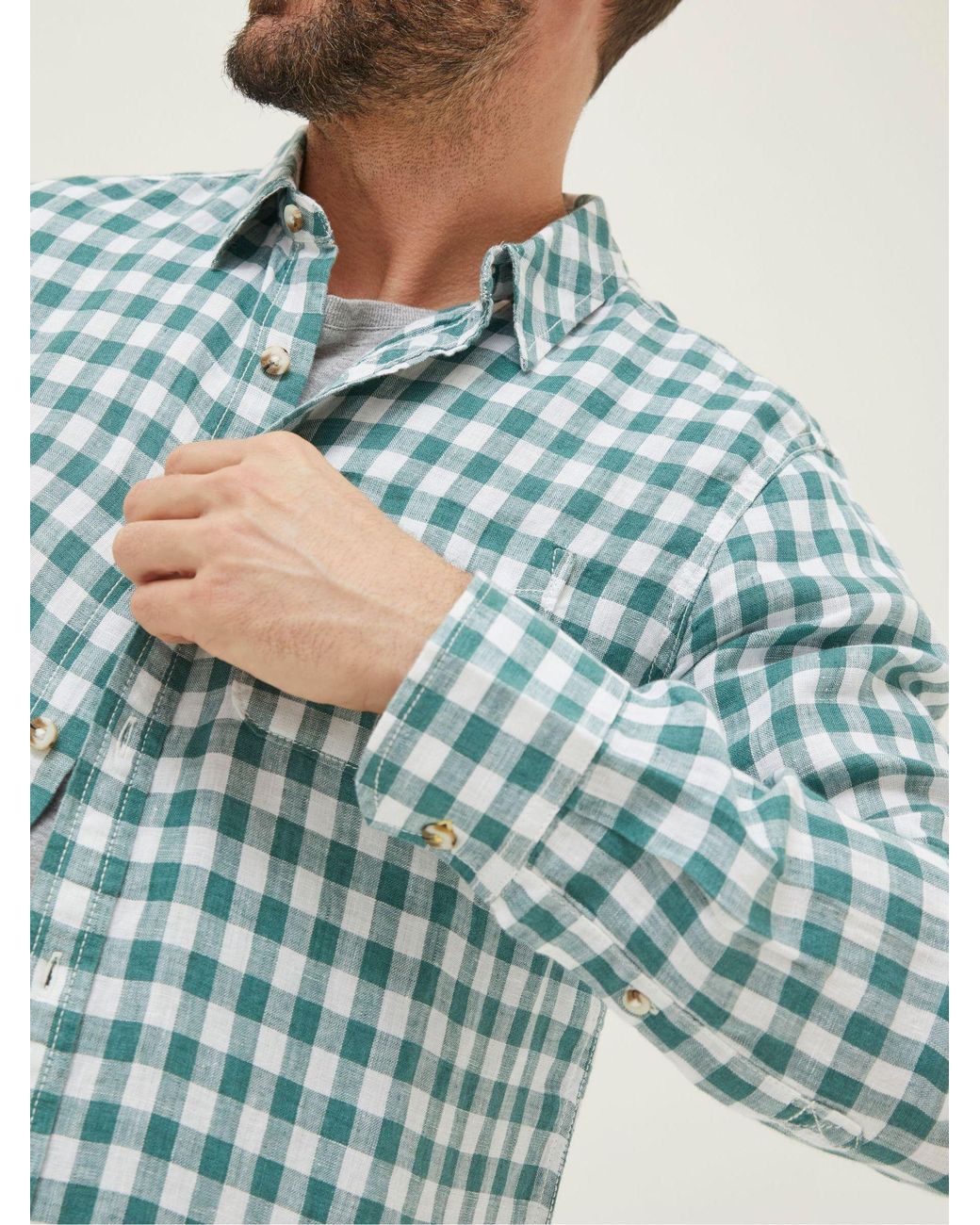 FatFace Blue Fatface Gingham Linen Shirt for men