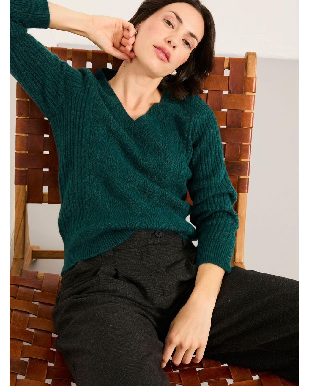 FatFace Green Marie Knitted Stitch Jumper