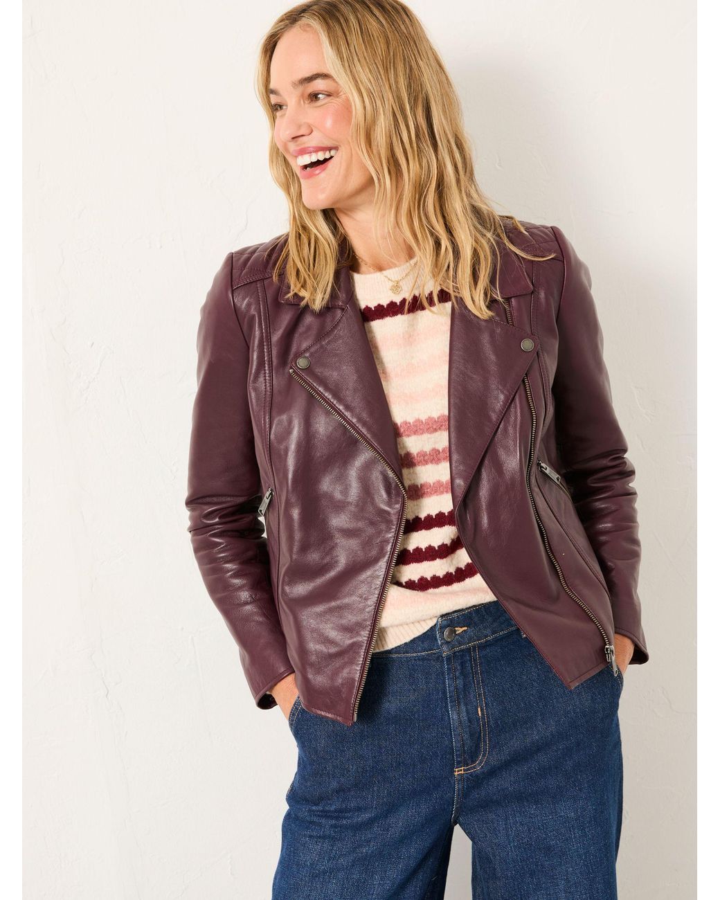 FatFace Blue Bethany Leather Biker Jacket