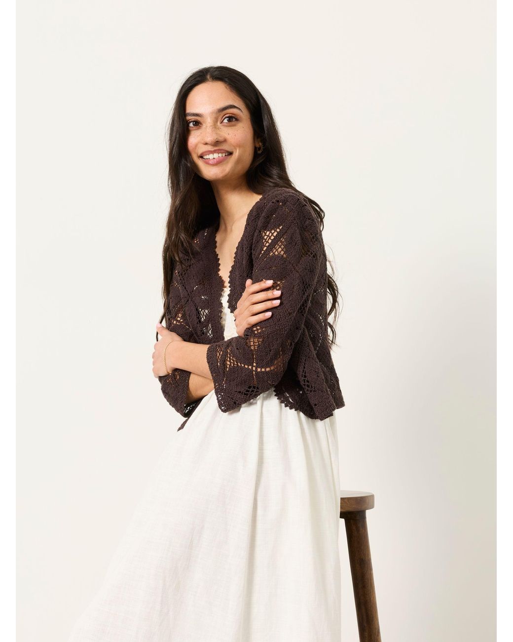 FatFace Natural Carrie Crochet Cardigan
