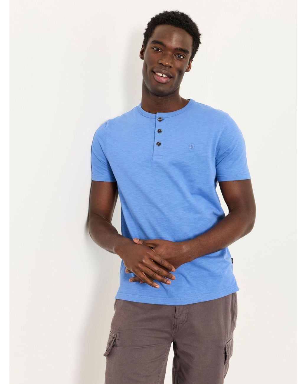 FatFace Blue Short Sleeve Woodside Henley for men