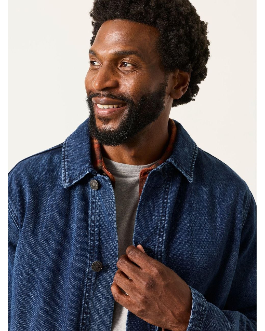 FatFace Blue Canvas Denim Worker Jacket for men
