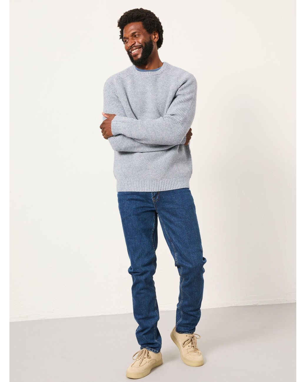 FatFace Blue Bourton Knitted Crew Neck Jumper for men